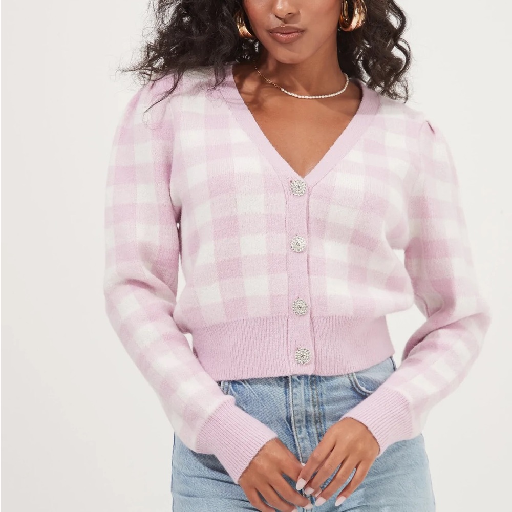 ASTR PICNIC PLAID CARDIGAN M
